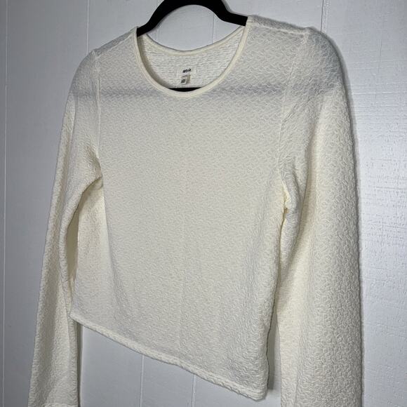 Aerie Women’s Textured Crop Long Sleeve Top Stretch Ivory Size Medium NWT - Picture 3 of 5